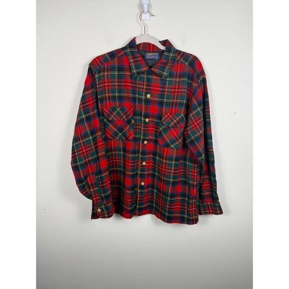 Vintage Pendleton Board Shirt Large Plaid 1960s Wool Loop Collar Flannel USA - Picture 1 of 5